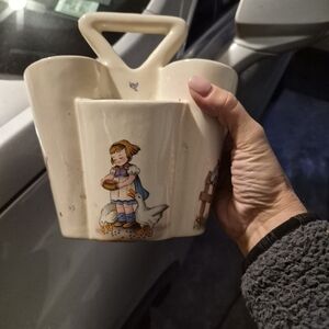 Vintage Ceramic Vase Planter with Girl AND Boy and Geese Design